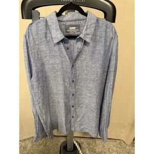 Leader Vintage Material 100% Linen Men's Long Sleeve‎ Shirt, XL, Blue